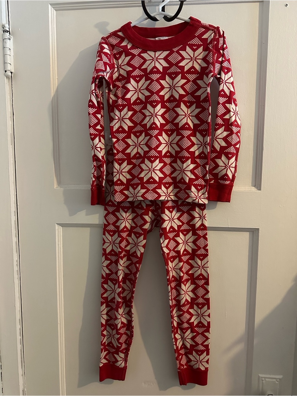 Hanna Andersson Long John Kids Red Scandi Snowflake Pajama Set Children’s 6-7